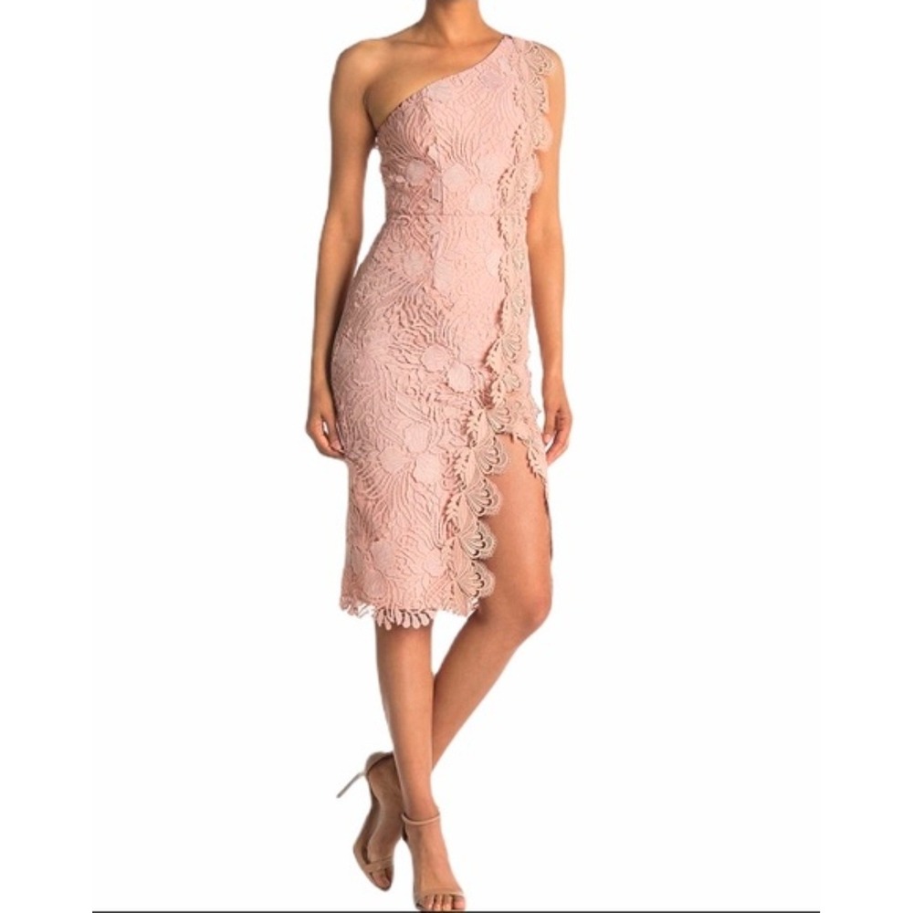 Reiss Pink Lace One Shoulder Mena Midi Dress Blush Guipure Wedding Guest 8